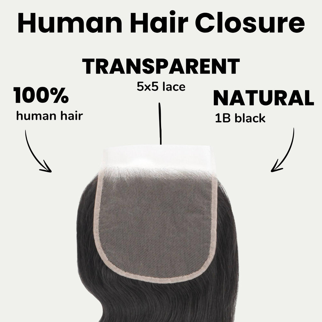 Body Wave 5x5 Transparent Lace Human Hair Closure - Private Label