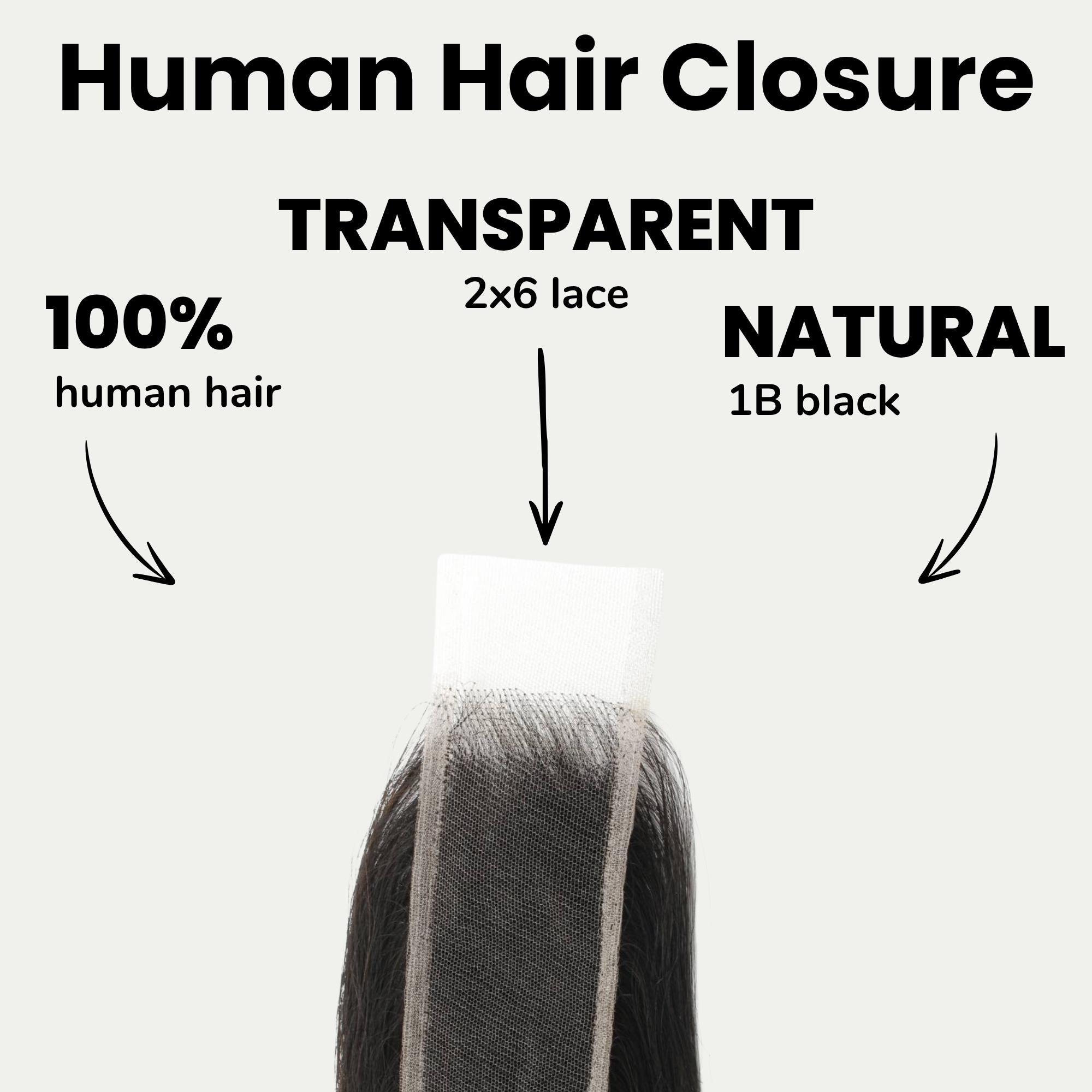 Brazilian Body Wave 2x6 Transparent Lace Human Hair Closure - Private Label