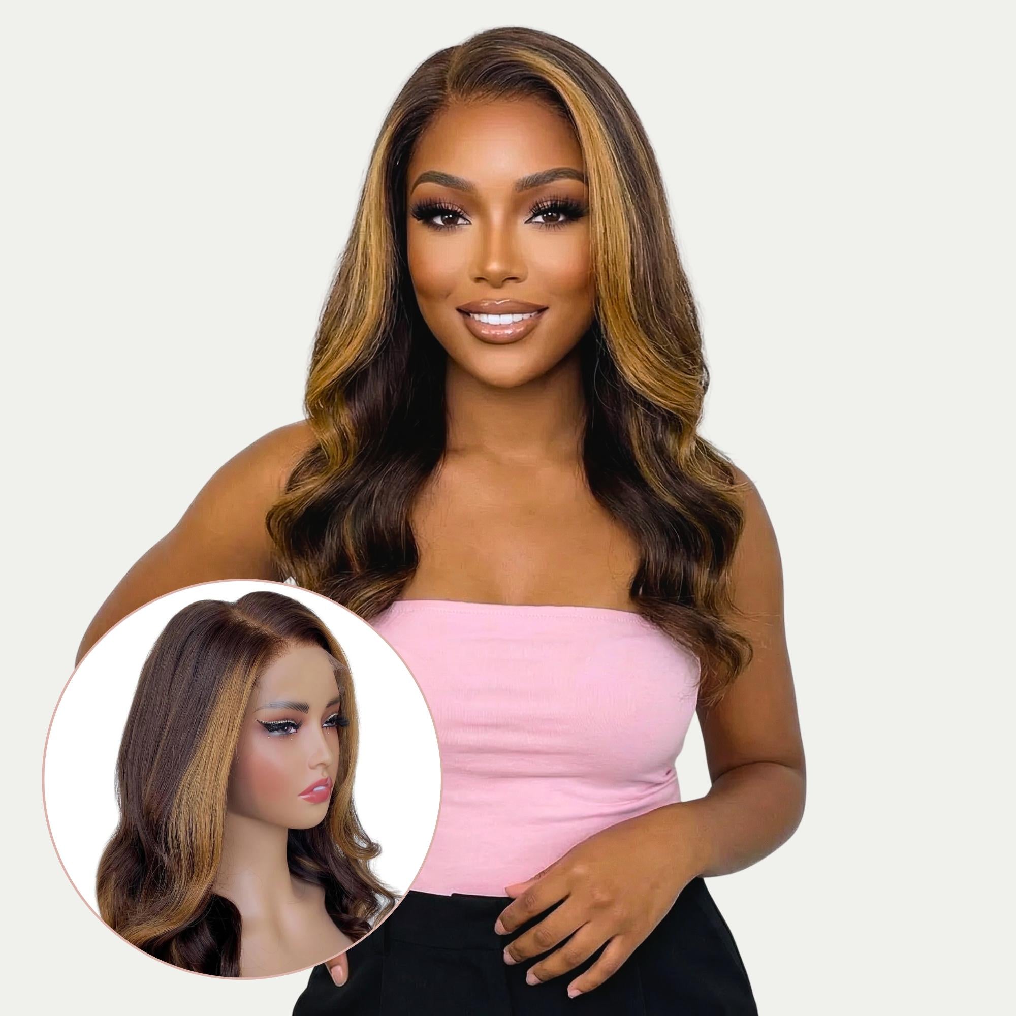 Brown Balayage Wavy 5x5 HD Lace Closure 100% Human Hair Bob Wig - Private Label
