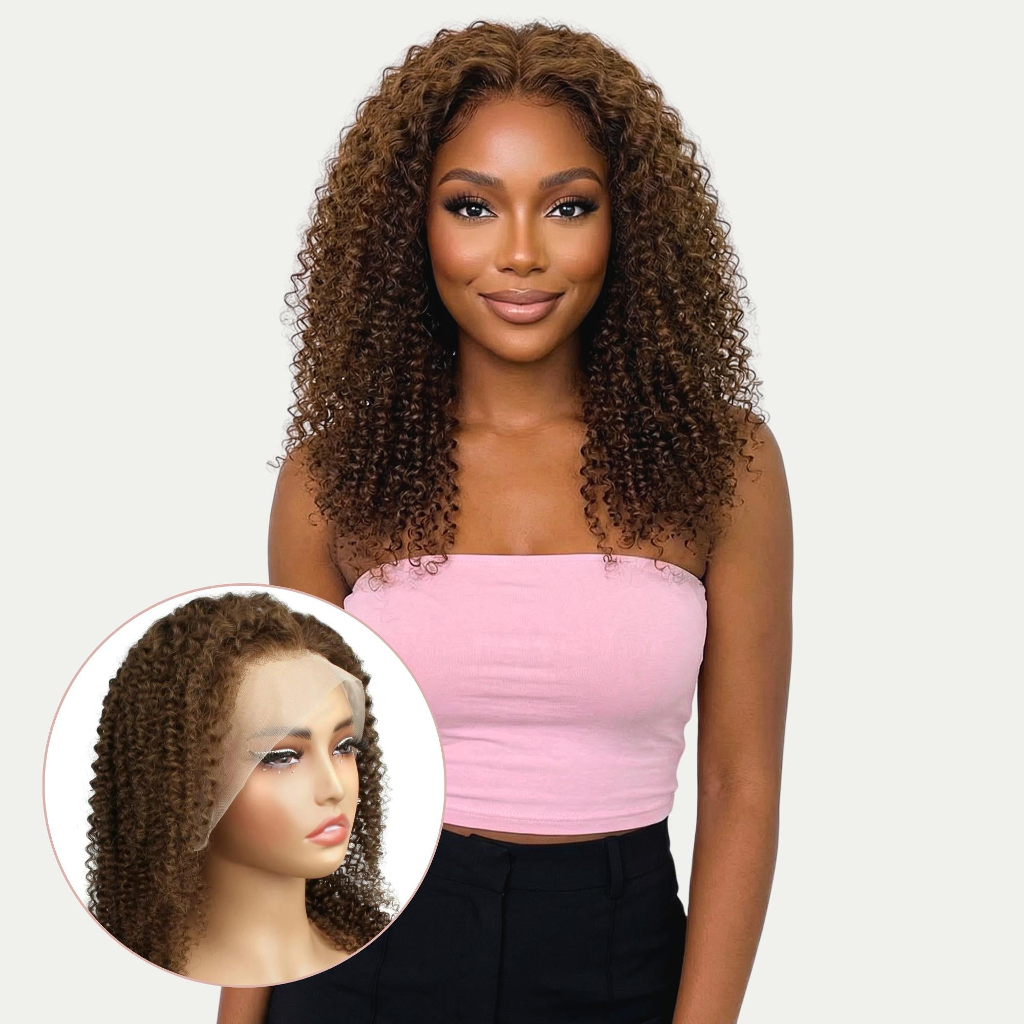 Brown Kinky Curly 13x4 Transparent Lace Front Wig - Private Label
