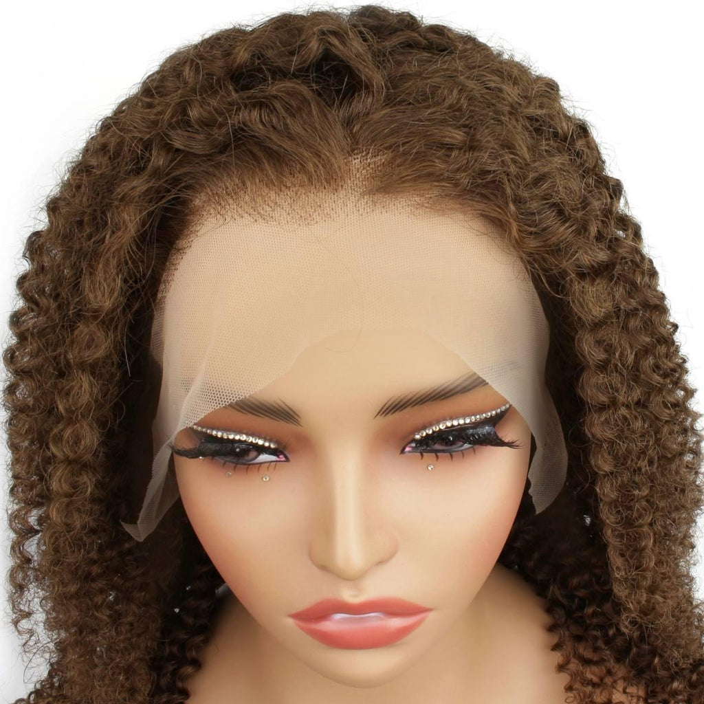 Brown Kinky Curly 13x4 Transparent Lace Front Wig - Private Label