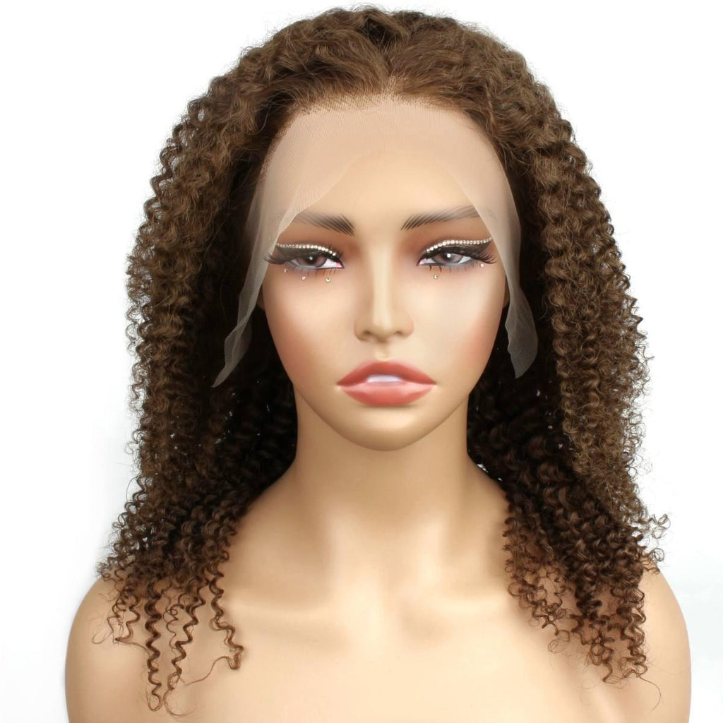 Brown Kinky Curly 13x4 Transparent Lace Front Wig - Private Label