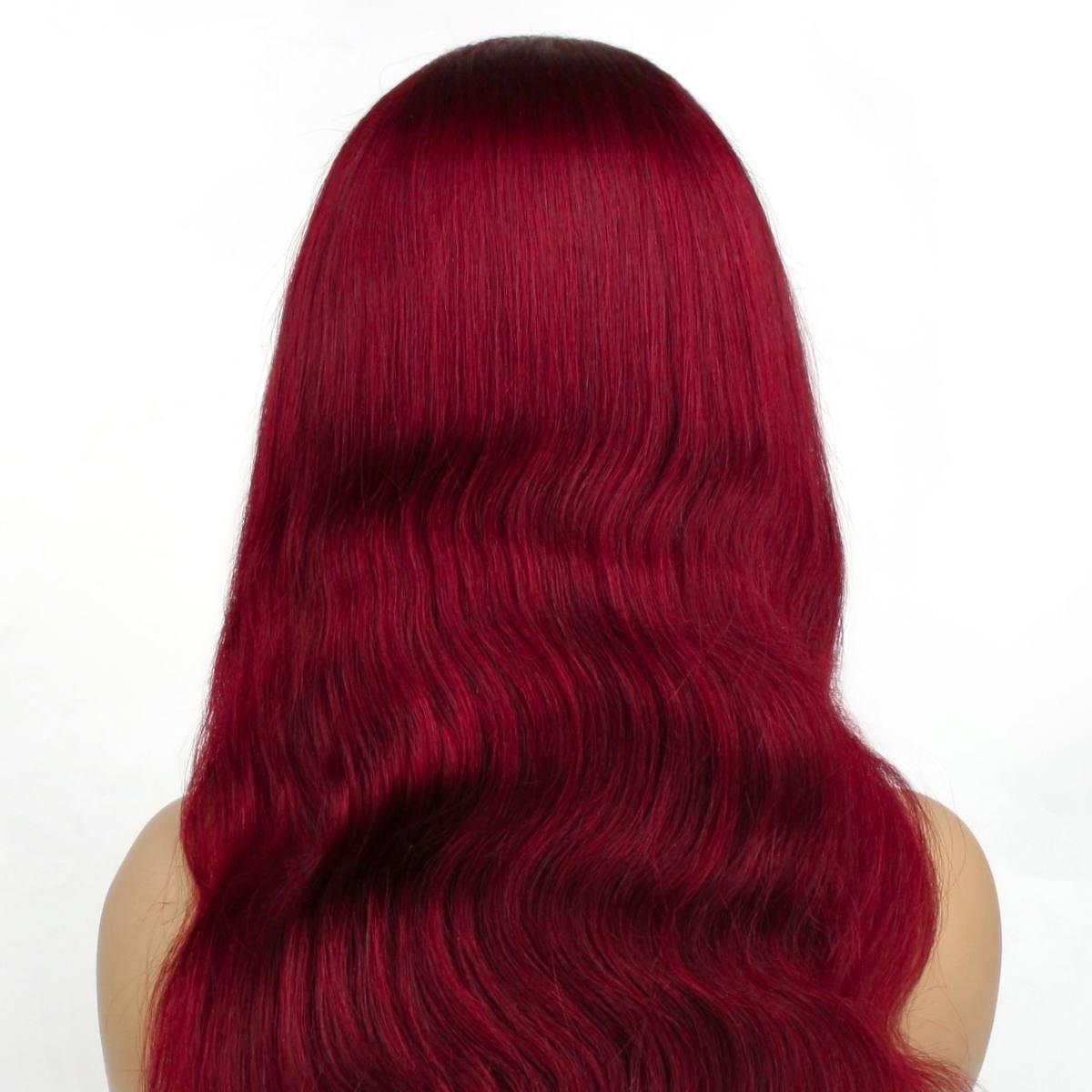 Burgundy Body Wave 13x4 Transparent Lace Front Wig - Private Label
