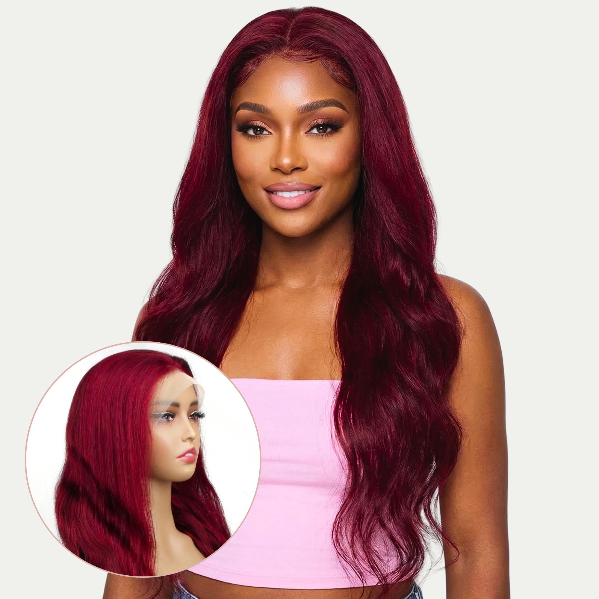 Burgundy Body Wave 13x4 Transparent Lace Front Wig - Private Label