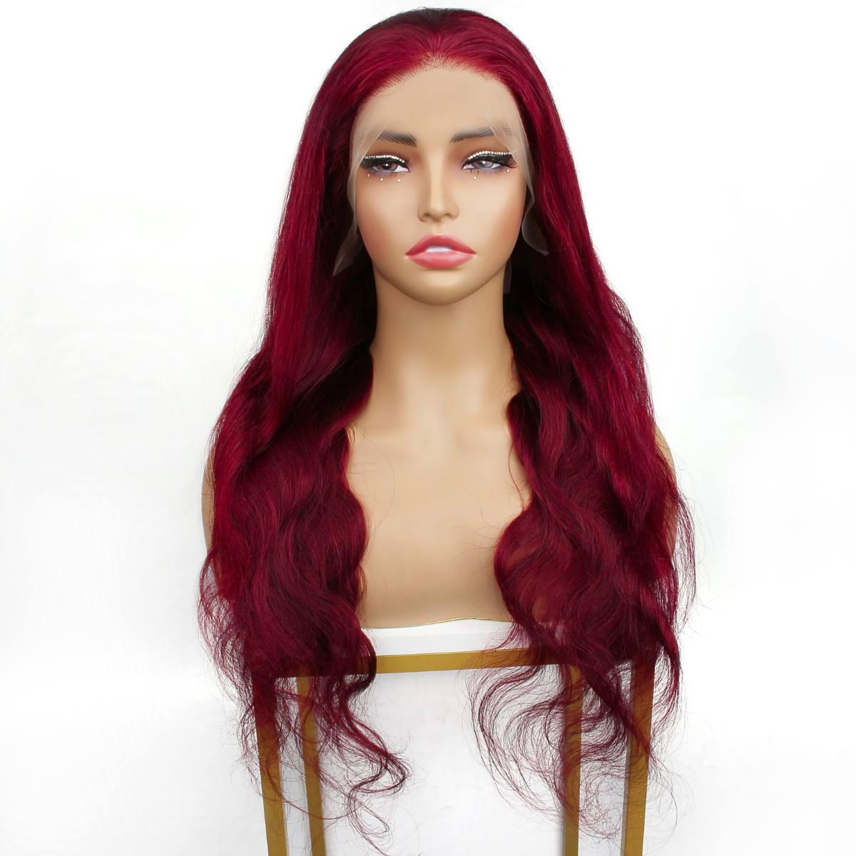Burgundy Body Wave 13x4 Transparent Lace Front Wig - Private Label