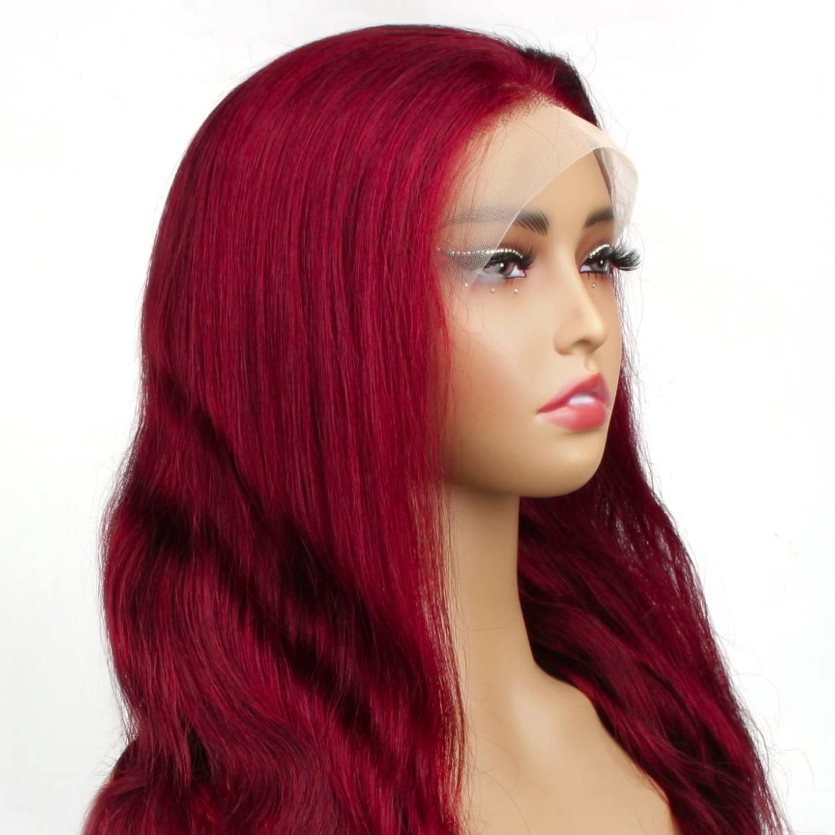 Burgundy Body Wave 13x4 Transparent Lace Front Wig - Private Label