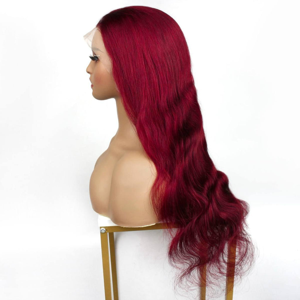 Burgundy Body Wave 13x4 Transparent Lace Front Wig - Private Label