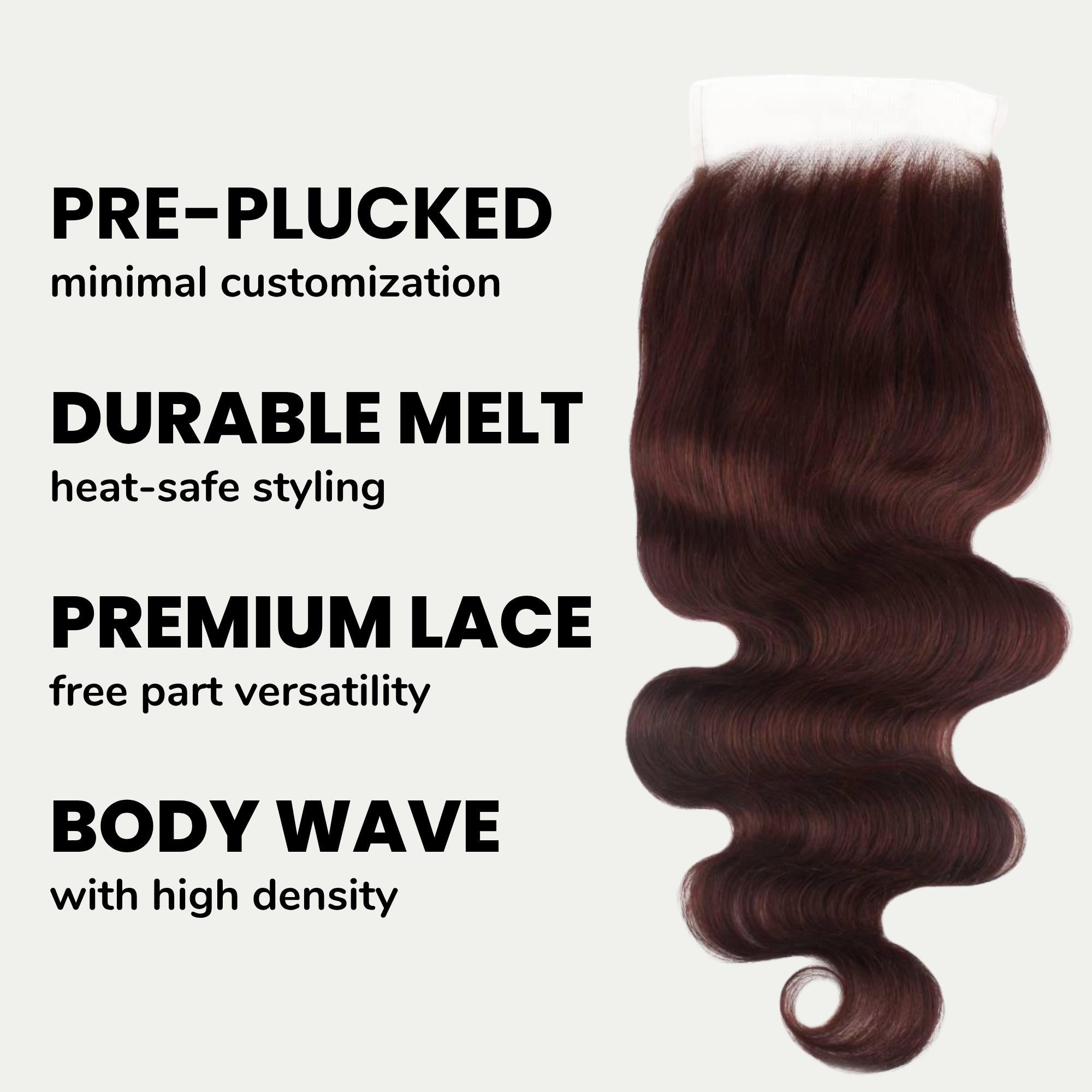 Burgundy Body Wave 5x5 HD Lace Human Hair Closure - Private Label