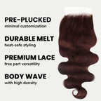 Burgundy Body Wave 5x5 HD Lace Human Hair Closure - Private Label