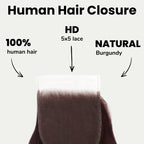 Burgundy Body Wave 5x5 HD Lace Human Hair Closure - Private Label