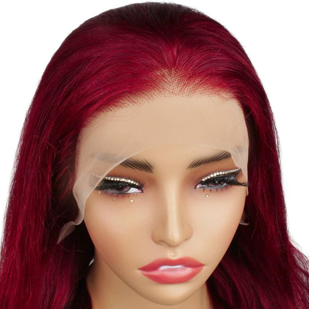 Burgundy Body Wave 13x4 Transparent Lace Front Wig - Private Label