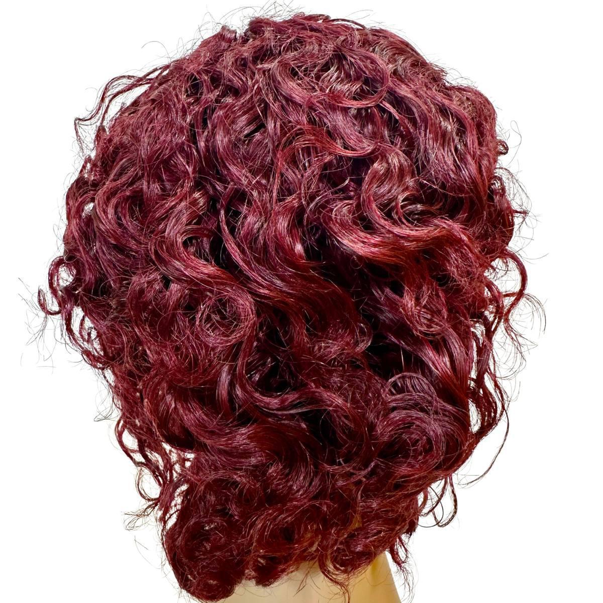 Burgundy Curly 13x1 Transparent Lace Front Pixie Wig Back