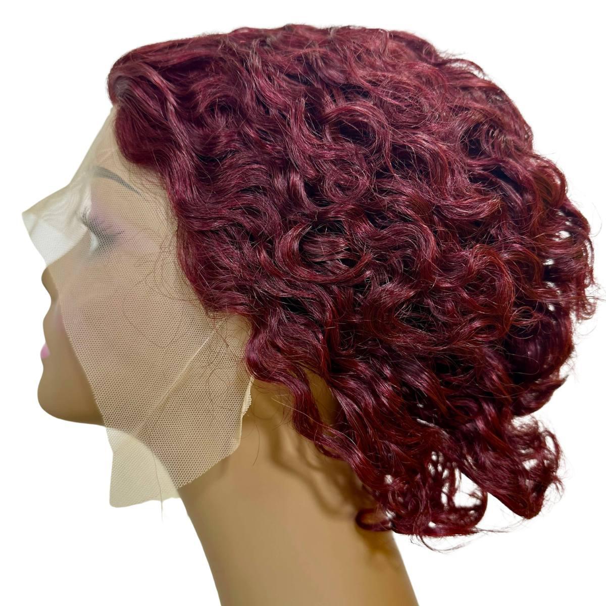 Burgundy Curly 13x1 Transparent Lace Front Pixie Wig Side