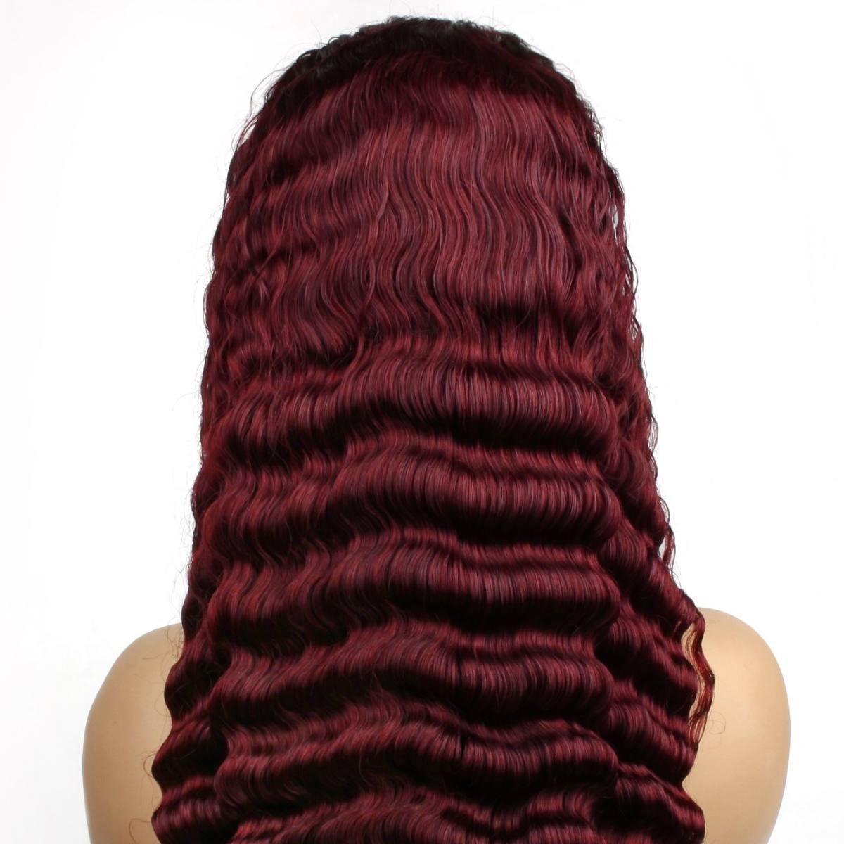 Burgundy Deep Wave 13x4 Transparent Lace Front Wig - Private Label