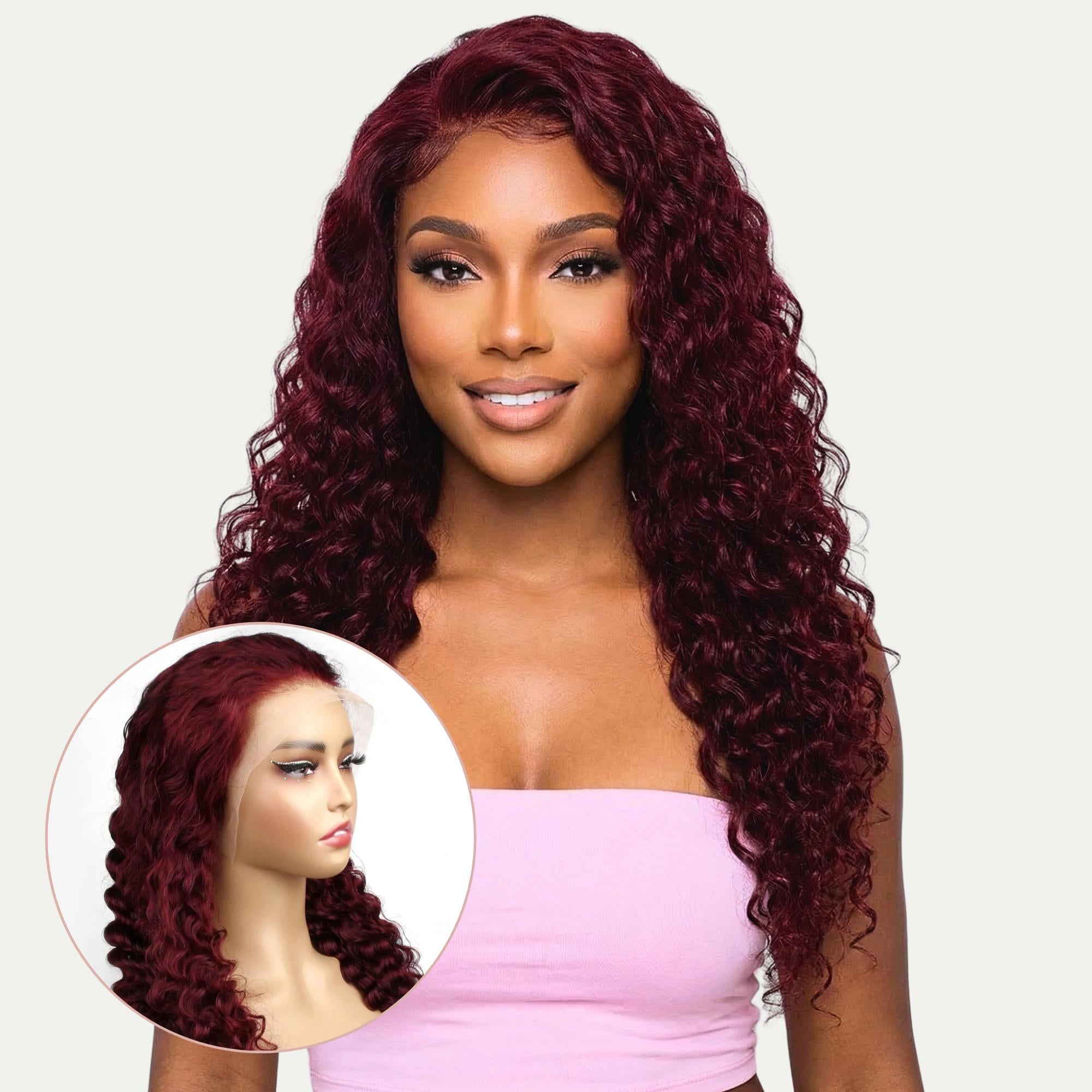 Burgundy Deep Wave 13x4 Transparent Lace Front Wig - Private Label
