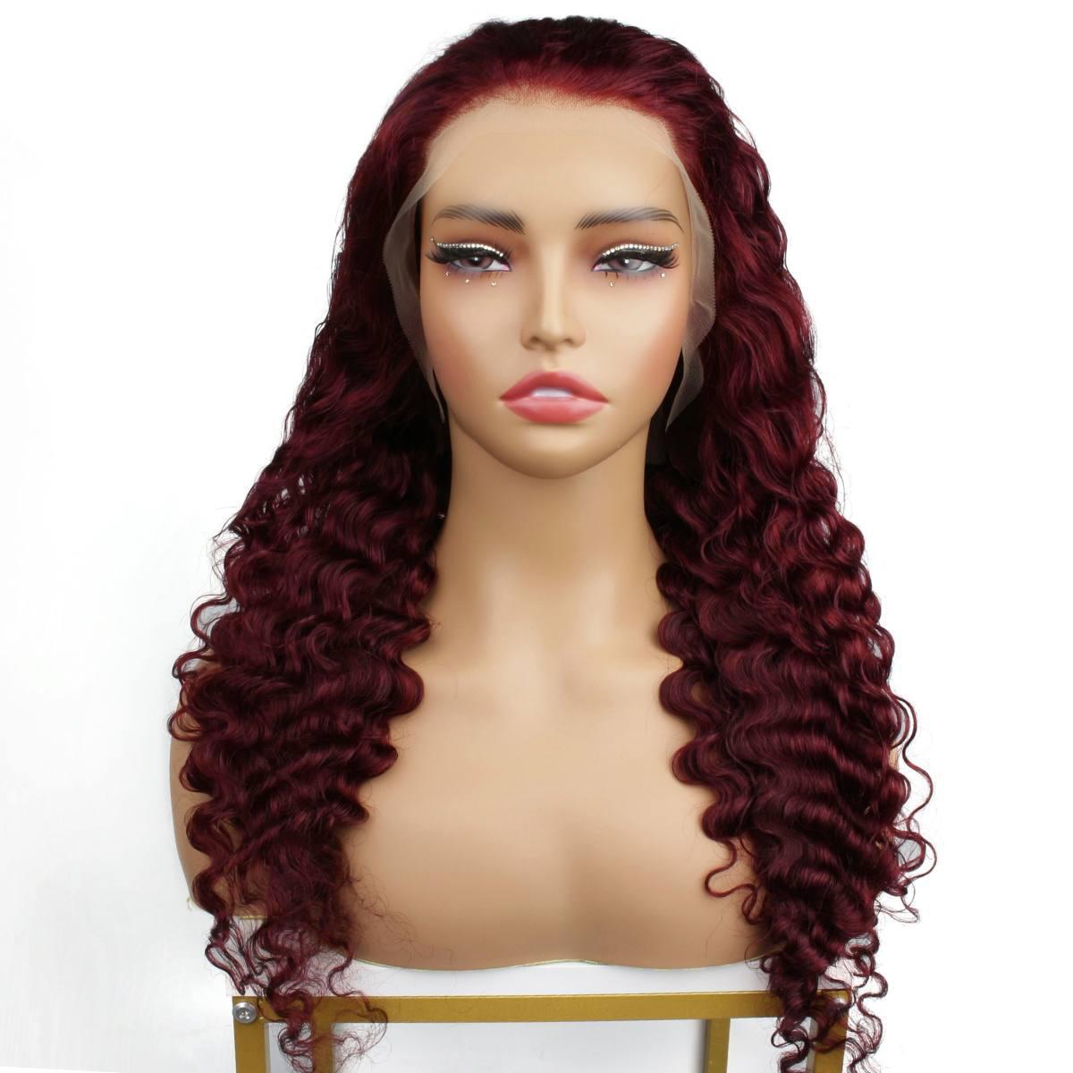 Burgundy Deep Wave 13x4 Transparent Lace Front Wig - Private Label