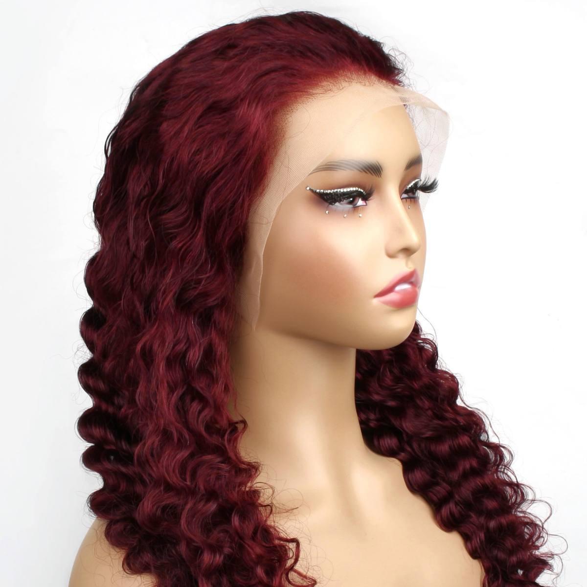Burgundy Deep Wave 13x4 Transparent Lace Front