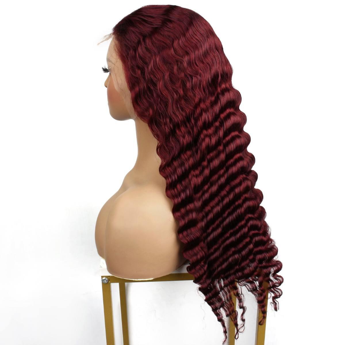Burgundy Deep Wave 13x4 Transparent Lace Front Wig - Private Label