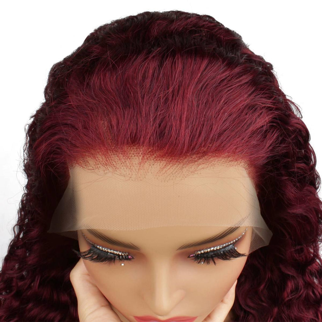 Burgundy Deep Wave 13x4 Transparent Lace Front Wig - Private Label