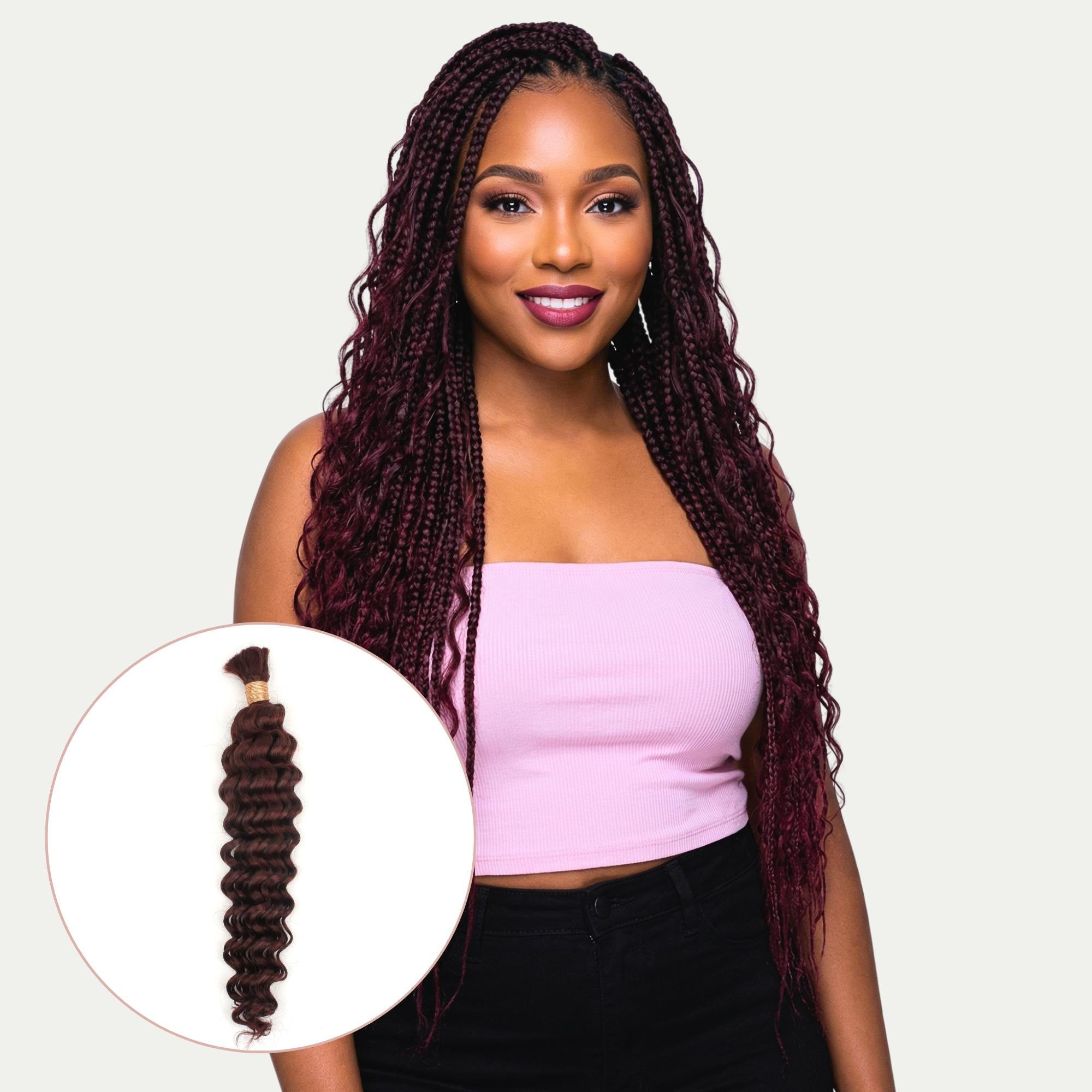 Burgundy Deep Wave Color 99J Bulk 100% Human Braiding Hair - Private Label