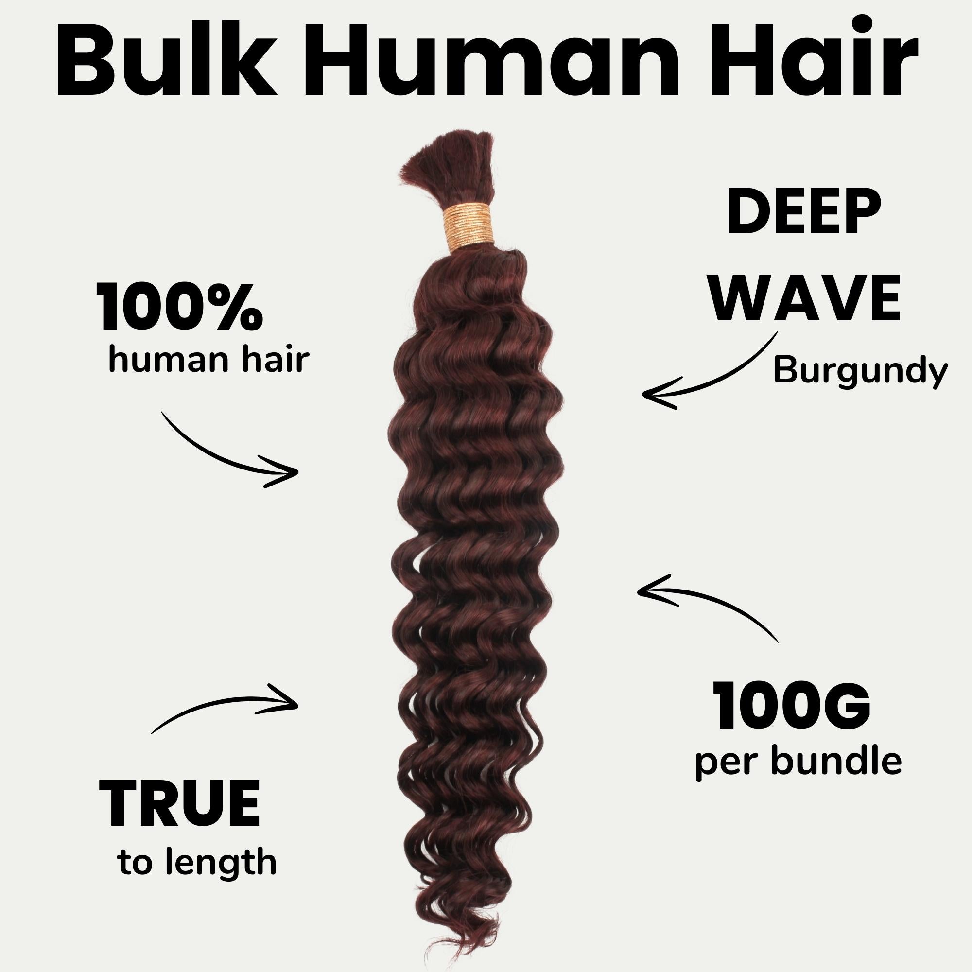 Burgundy Deep Wave Color 99J Bulk 100% Human Braiding Hair - Private Label
