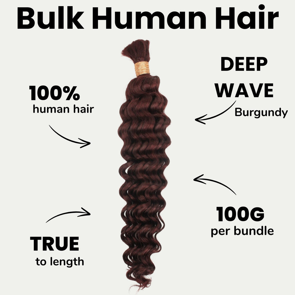 Burgundy Deep Wave Color 99J Bulk 100% Human Braiding Hair - Private Label