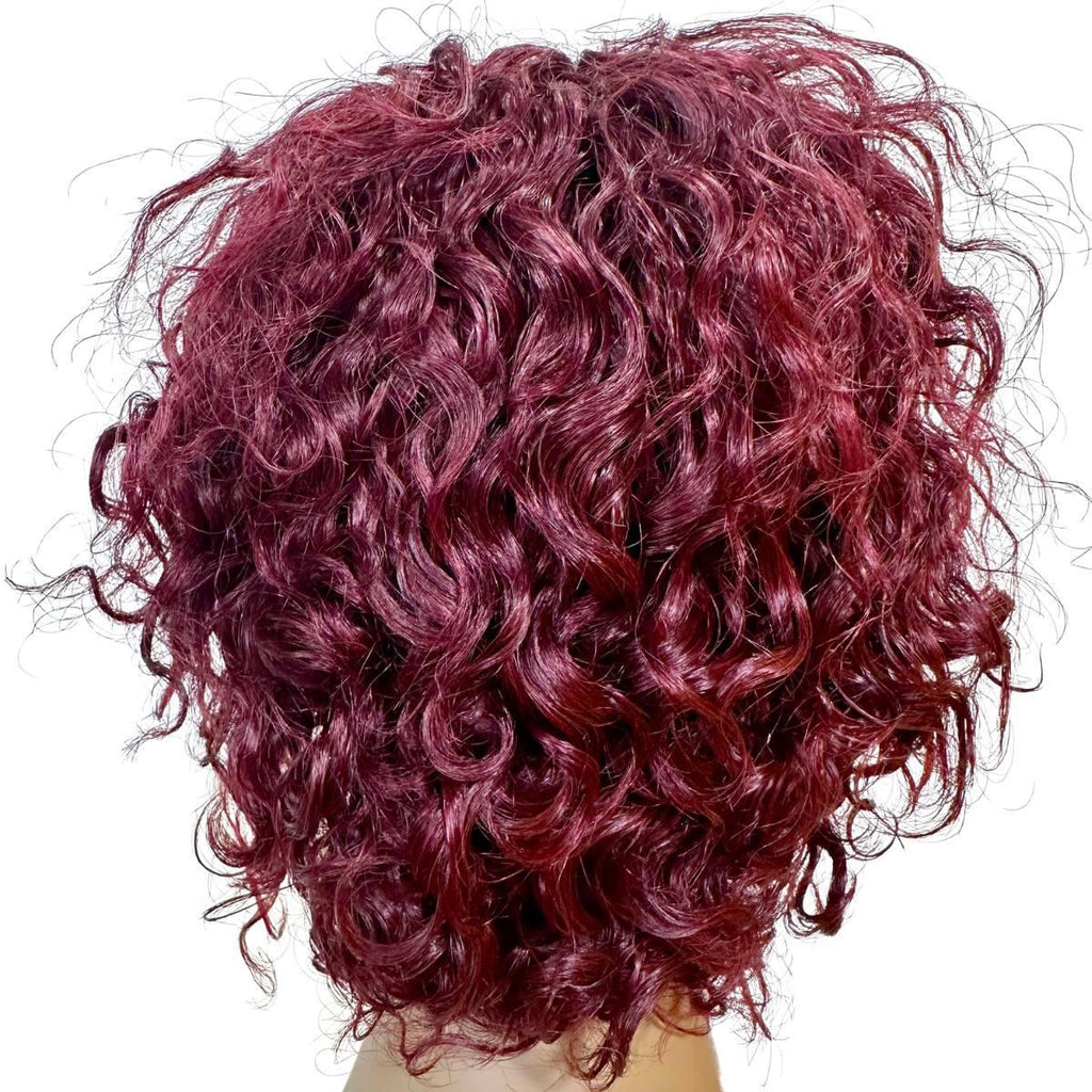 Burgundy Ombre Curly 13x1 Transparent Lace Front 100% Human Hair Pixie Wig - Private Label