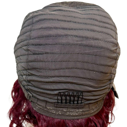 Burgundy Ombre Curly 13x1 Transparent Lace Front Pixie Wig Cap Back