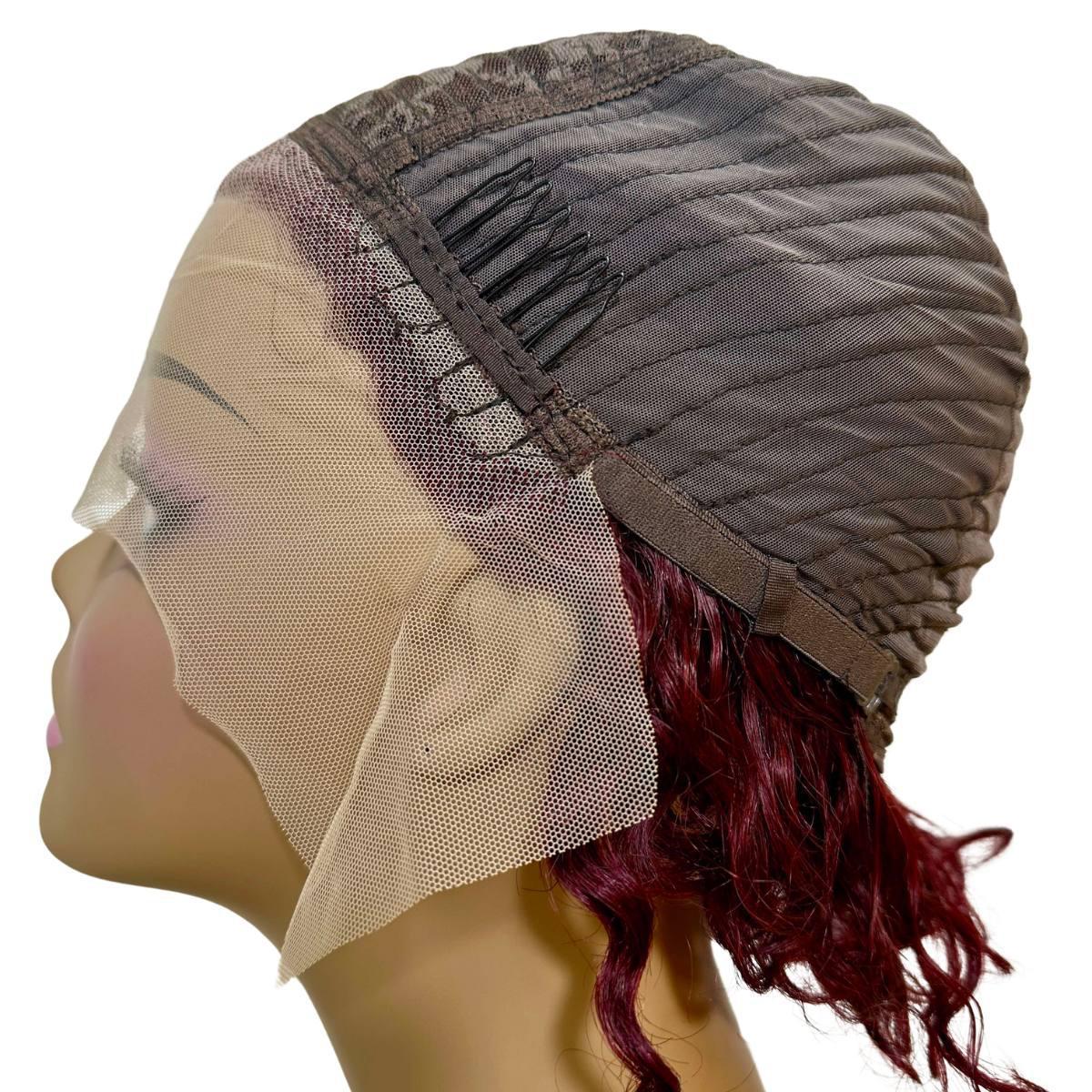 Burgundy Ombre Curly 13x1 Transparent Lace Front Pixie Wig Cap Side