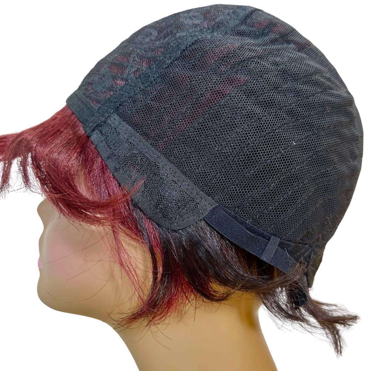 Burgundy Short Pixie Wig Cap Side
