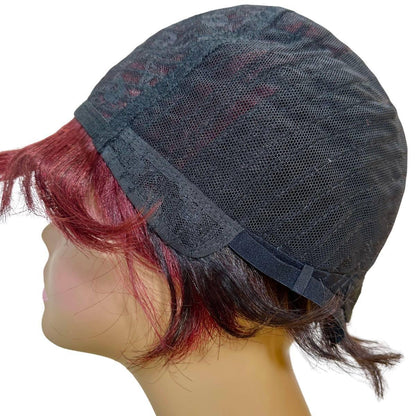 Burgundy Short Pixie Wig Cap Side