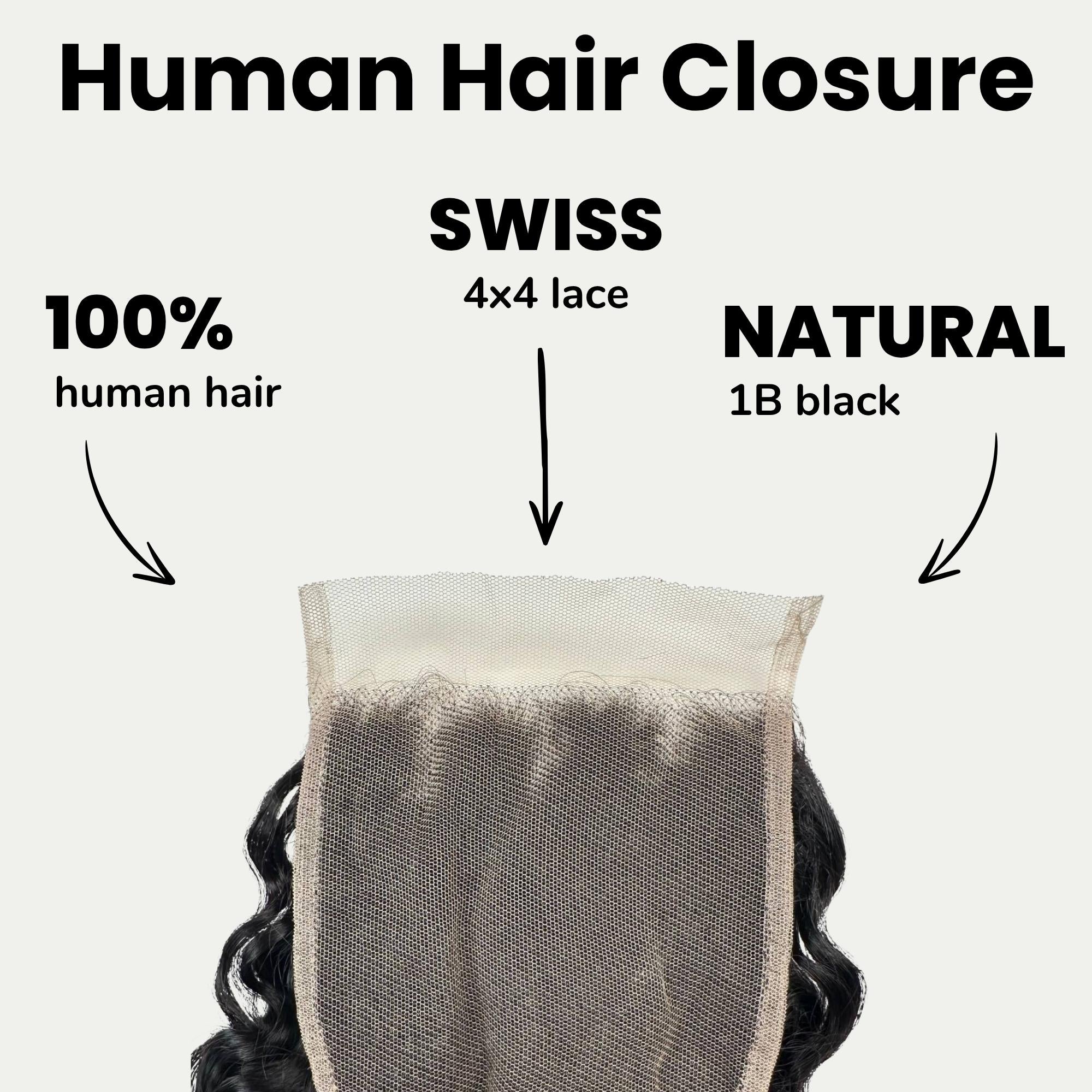 Burmese Curly 4x4 Swiss Lace Human Hair Closure - Private Label