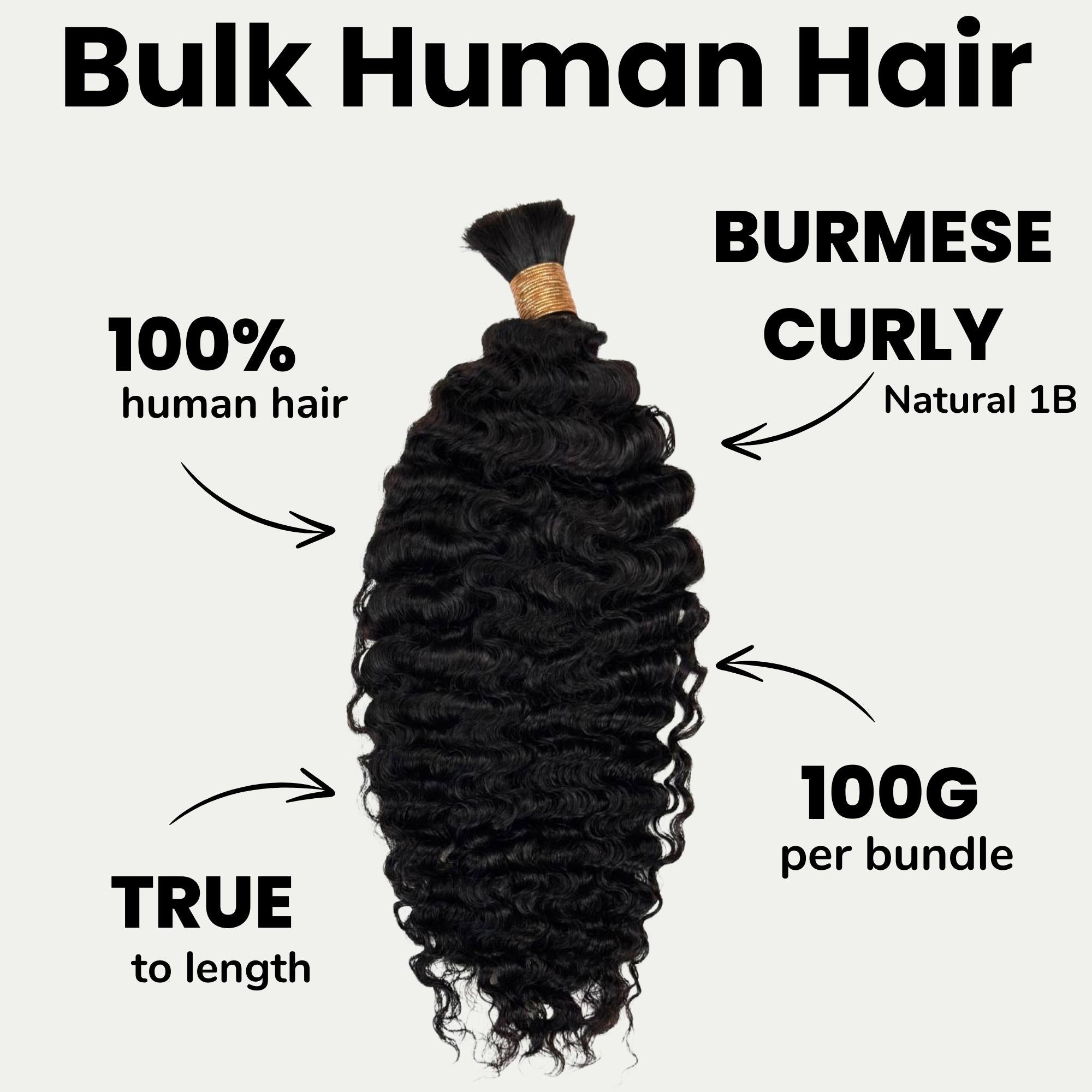Burmese Curly Bulk 100% Human Braiding Hair - Private Label