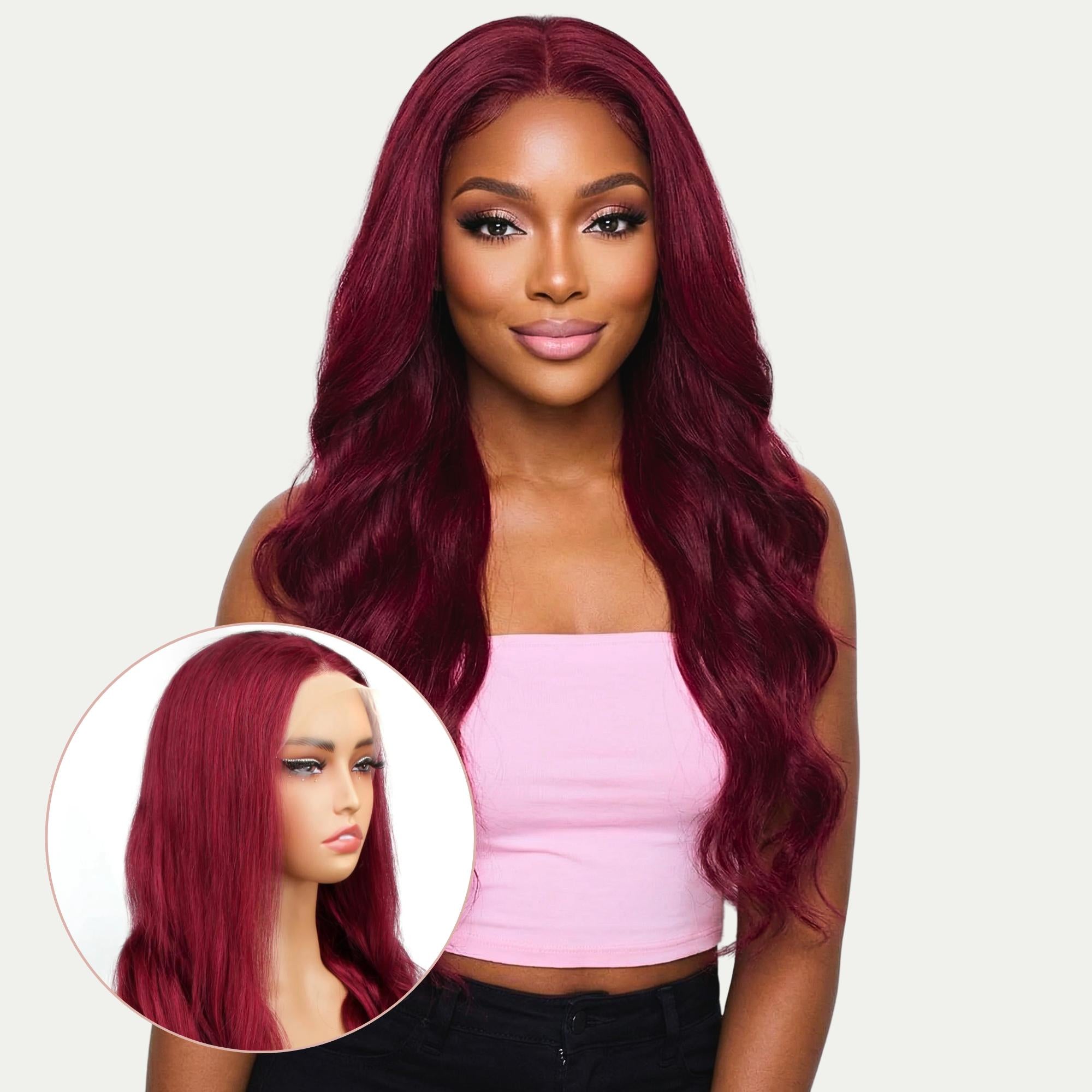 Cherry Red Body Wave 13x4 Transparent Lace Front Wig - Private Label