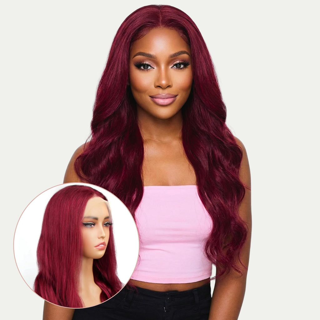 Cherry Red Body Wave 13x4 Transparent Lace Front Wig - Private Label
