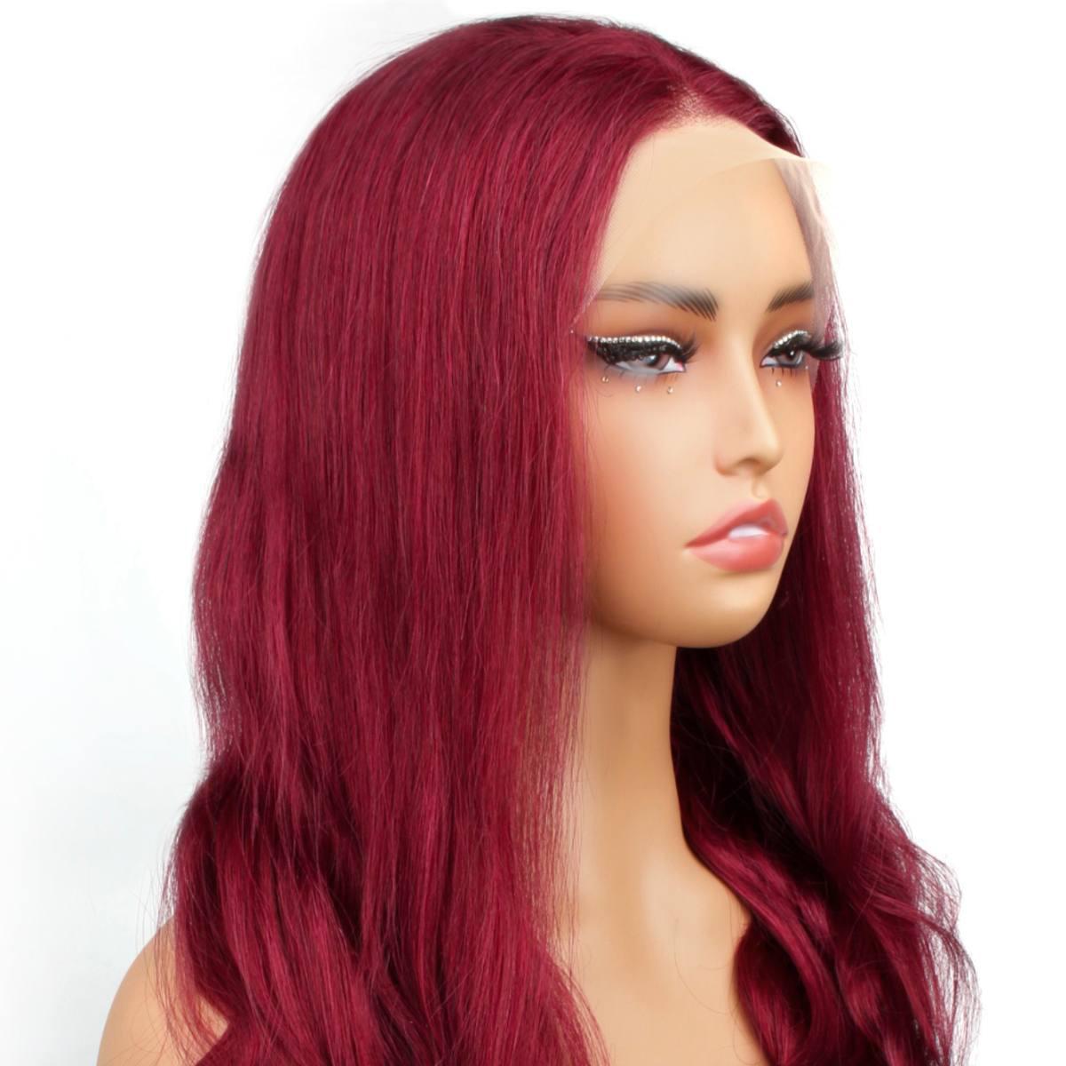 Cherry Red Body Wave 13x4 Transparent Lace Front Wig - Private Label