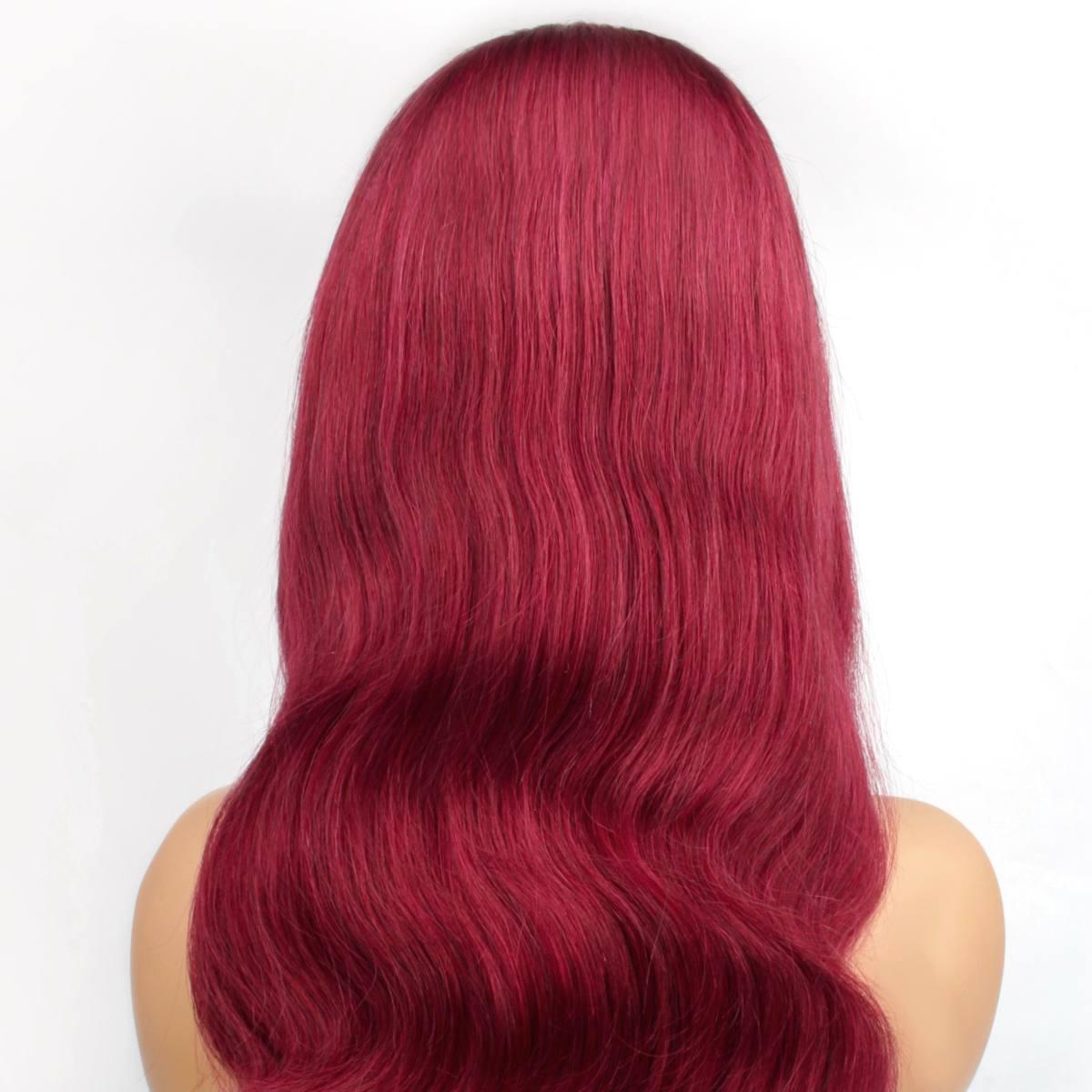 Cherry Red Body Wave 13x4 Transparent Lace Front Wig - Private Label