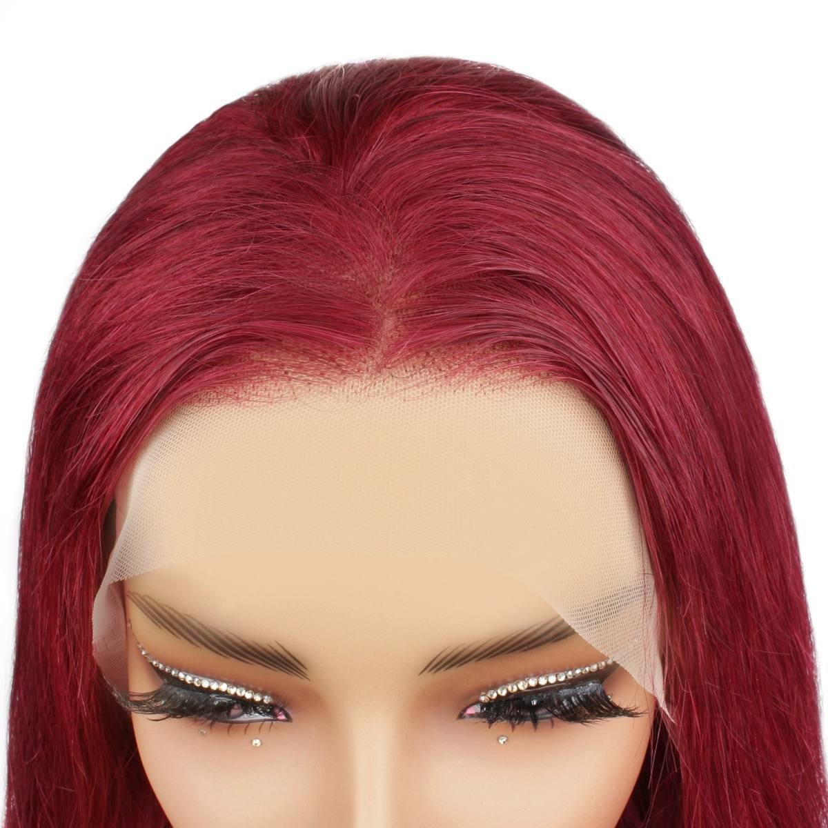 Cherry Red Body Wave 13x4 Transparent Lace Front Wig - Private Label
