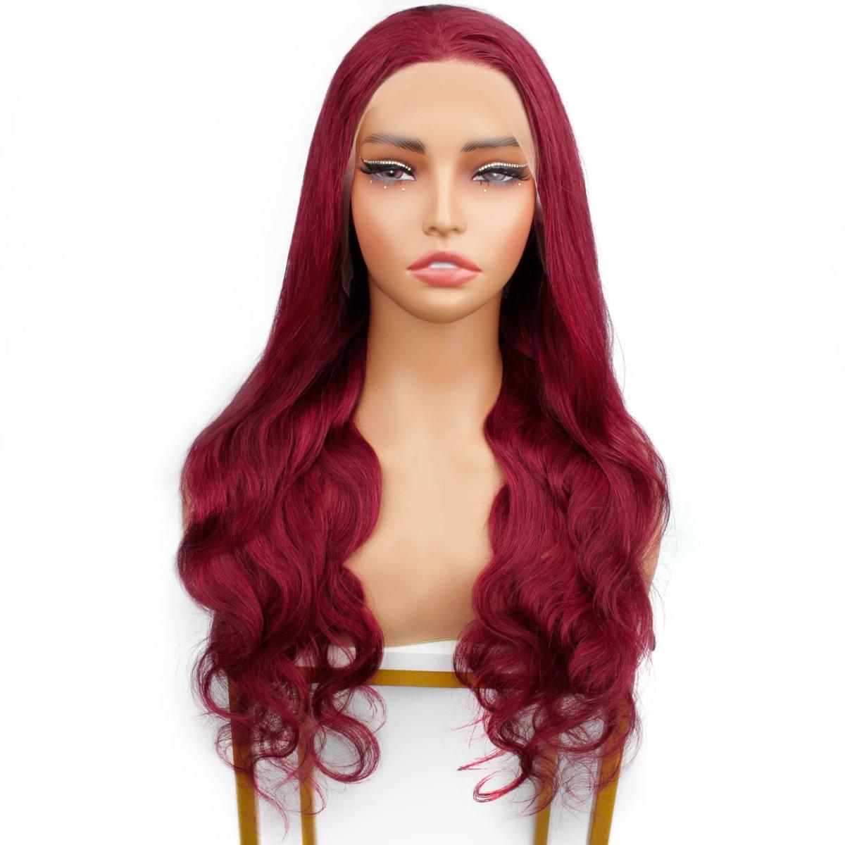 Cherry Red Body Wave 13x4 Transparent Lace Front Wig - Private Label