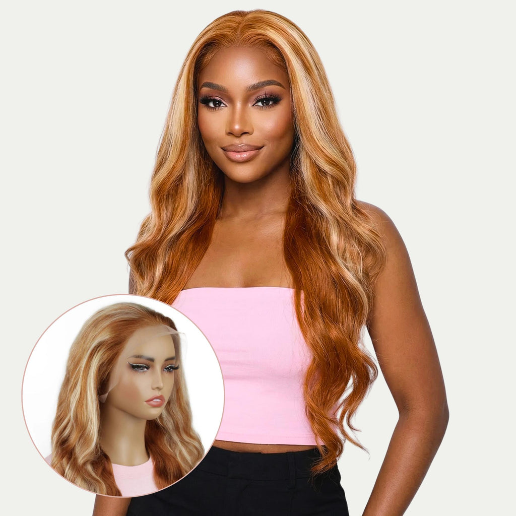 Copper Blonde Highlight Straight 13x4 Transparent Lace Front Wig - Private Label