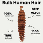 Copper Deep Wave Color 350 Bulk 100% Human Braiding Hair - Private Label