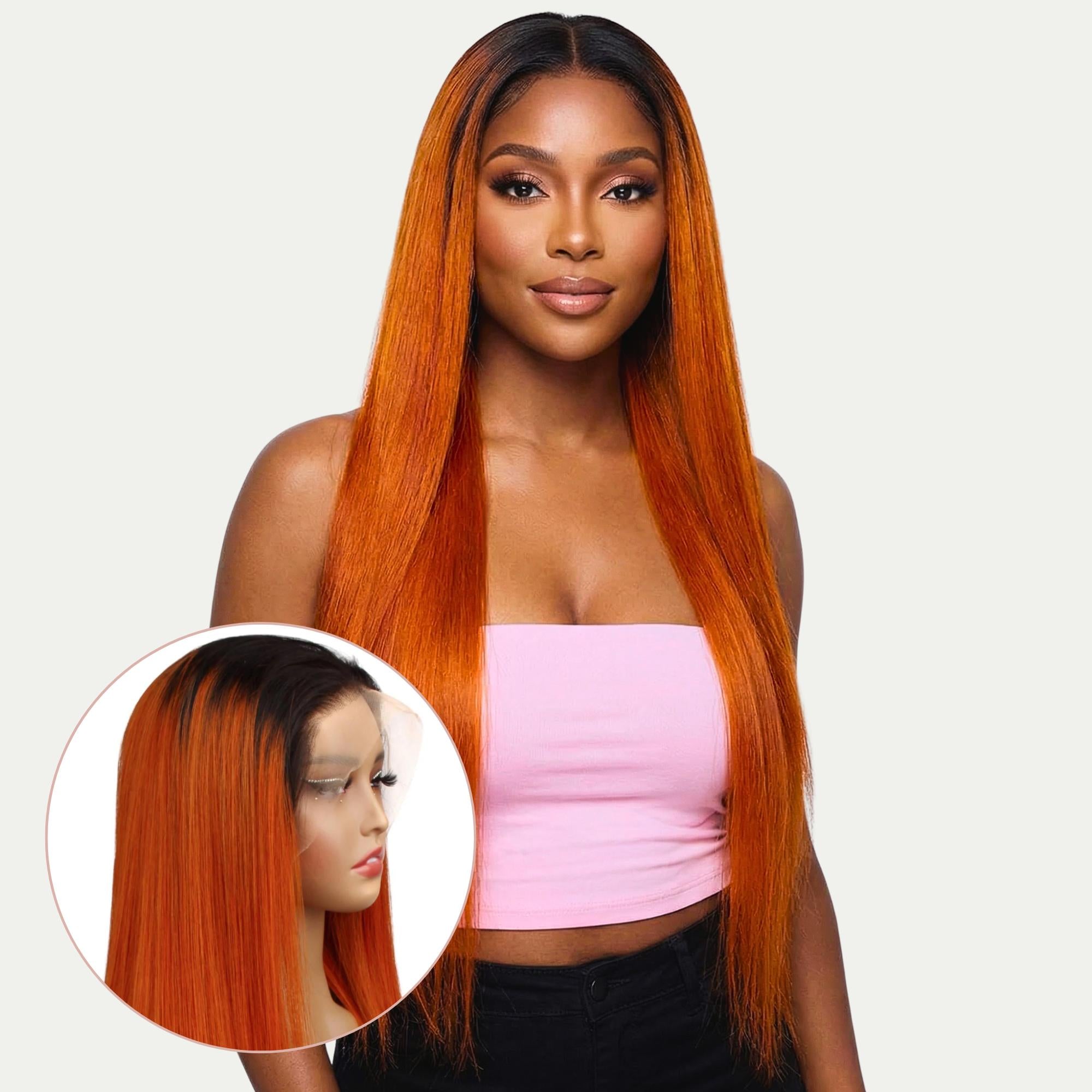 Copper Ombre Straight 13x4 Transparent Lace Front Wig - Private Label