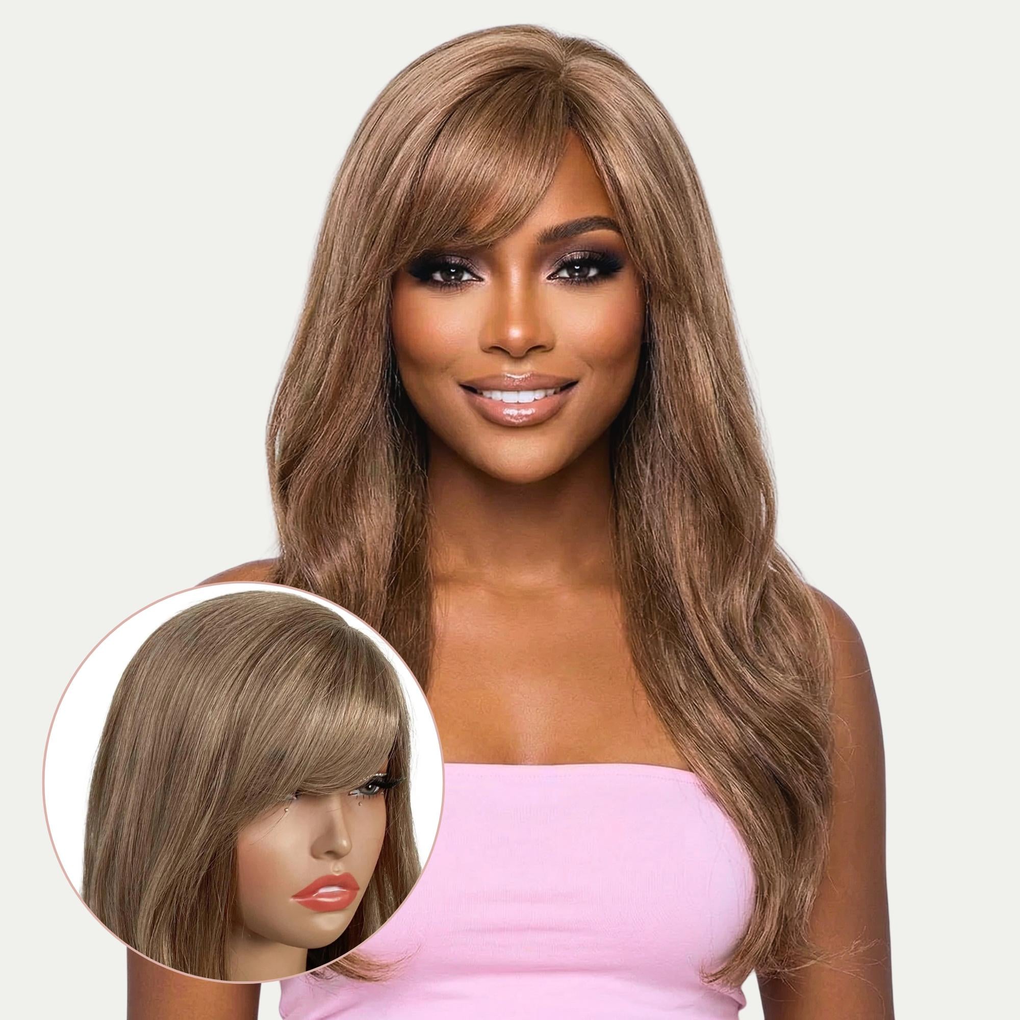 Dark Auburn Blonde Wavy 100% Human Hair Capless Bang Wig - Private Label