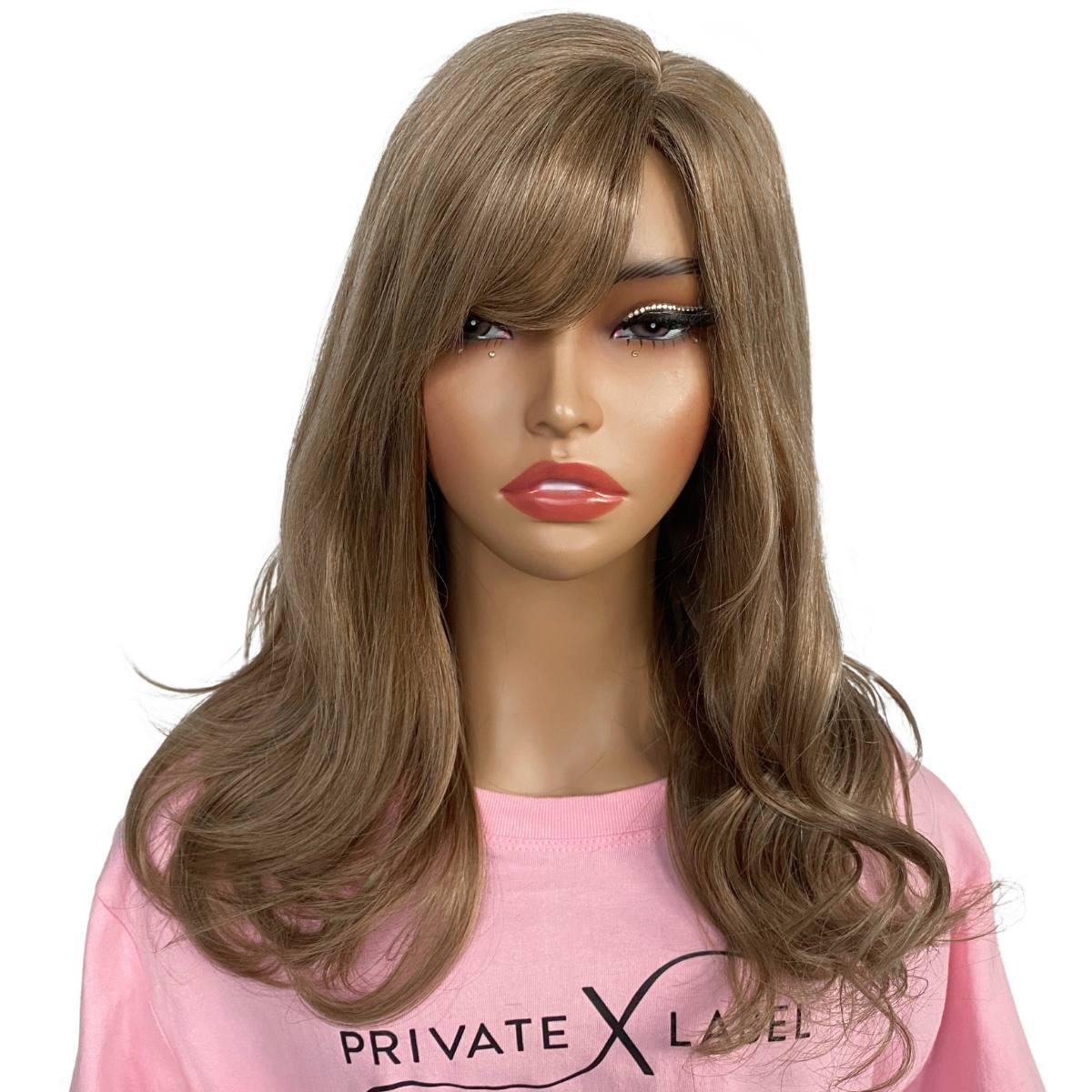 Dark Auburn Blonde Wavy 100% Human Hair Capless Bang Wig - Private Label