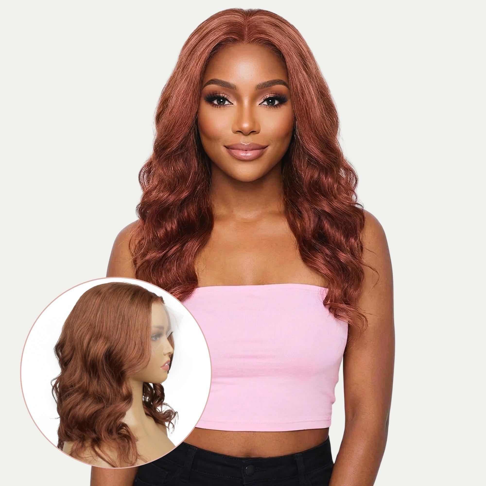 Dark Auburn Body Wave Full Transparent Lace 100% Human Hair Wig - Private Label