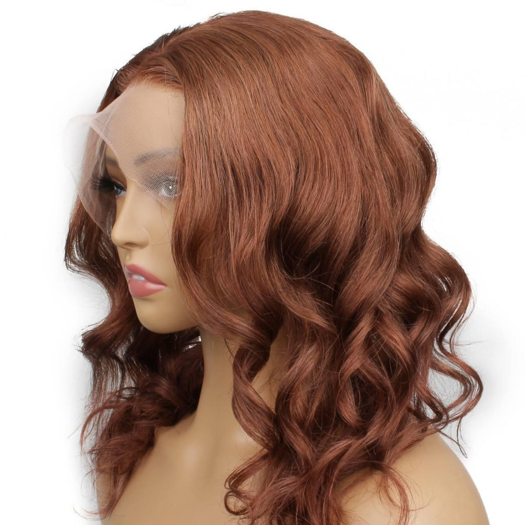 Dark Auburn Body Wave Full Transparent Lace 100% Human Hair Wig - Private Label