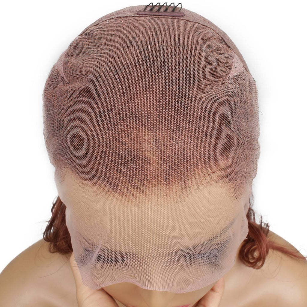 Dark Auburn Body Wave Full Transparent Lace 100% Human Hair Wig - Private Label