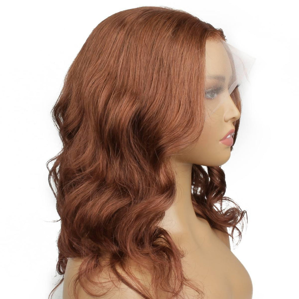 Dark Auburn Body Wave Full Transparent Lace 100% Human Hair Wig - Private Label