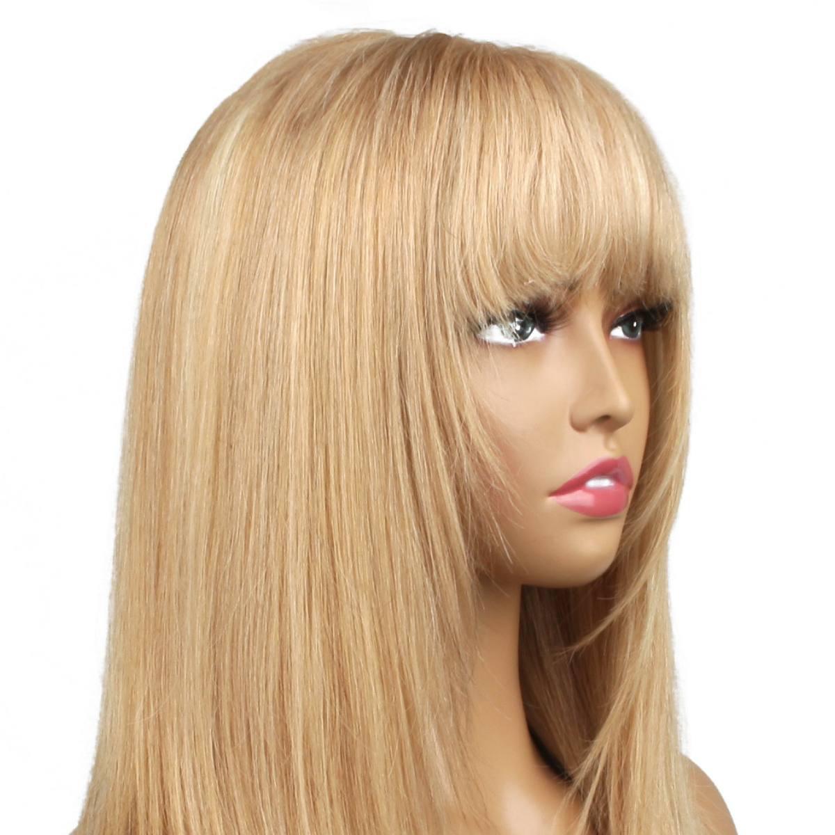 Dark Blonde Straight 100% Human Hair Capless Bang Wig - Private Label