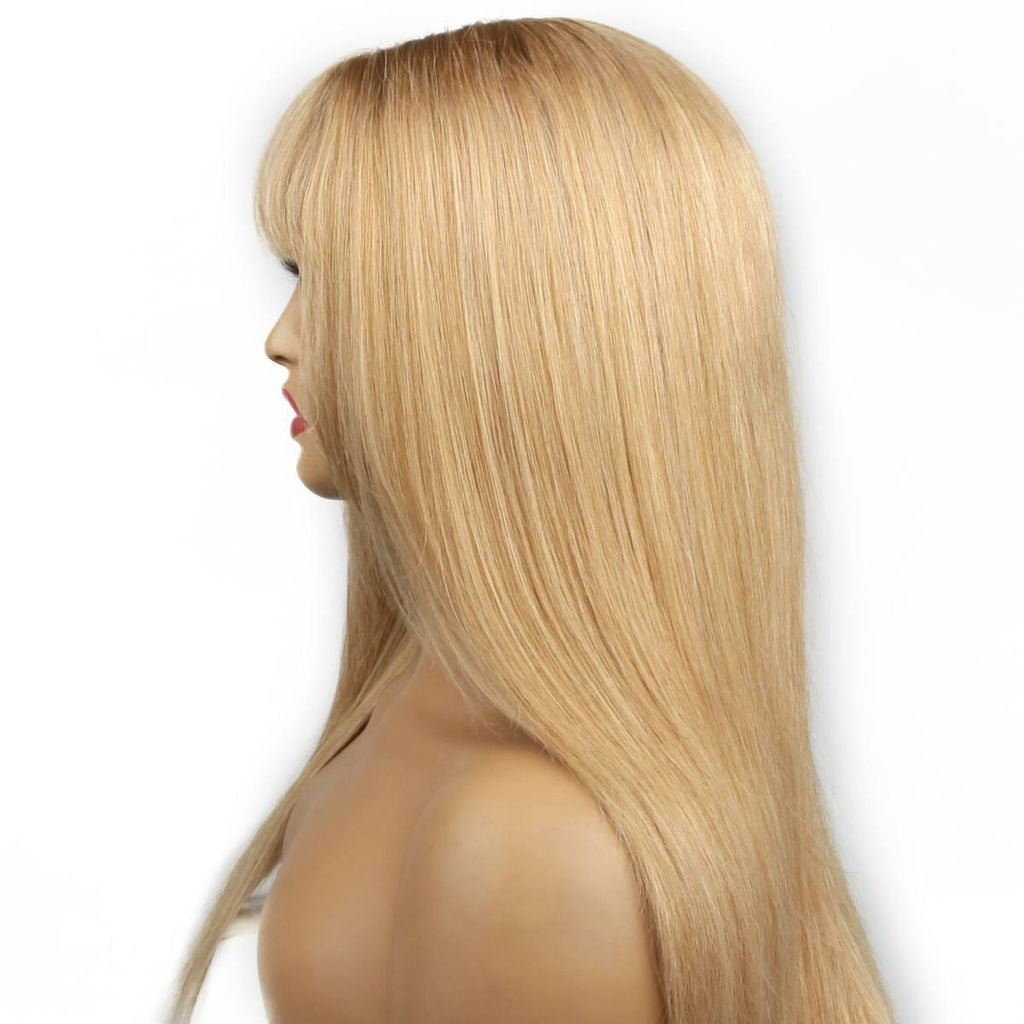 Dark Blonde Straight 100% Human Hair Capless Bang Wig - Private Label